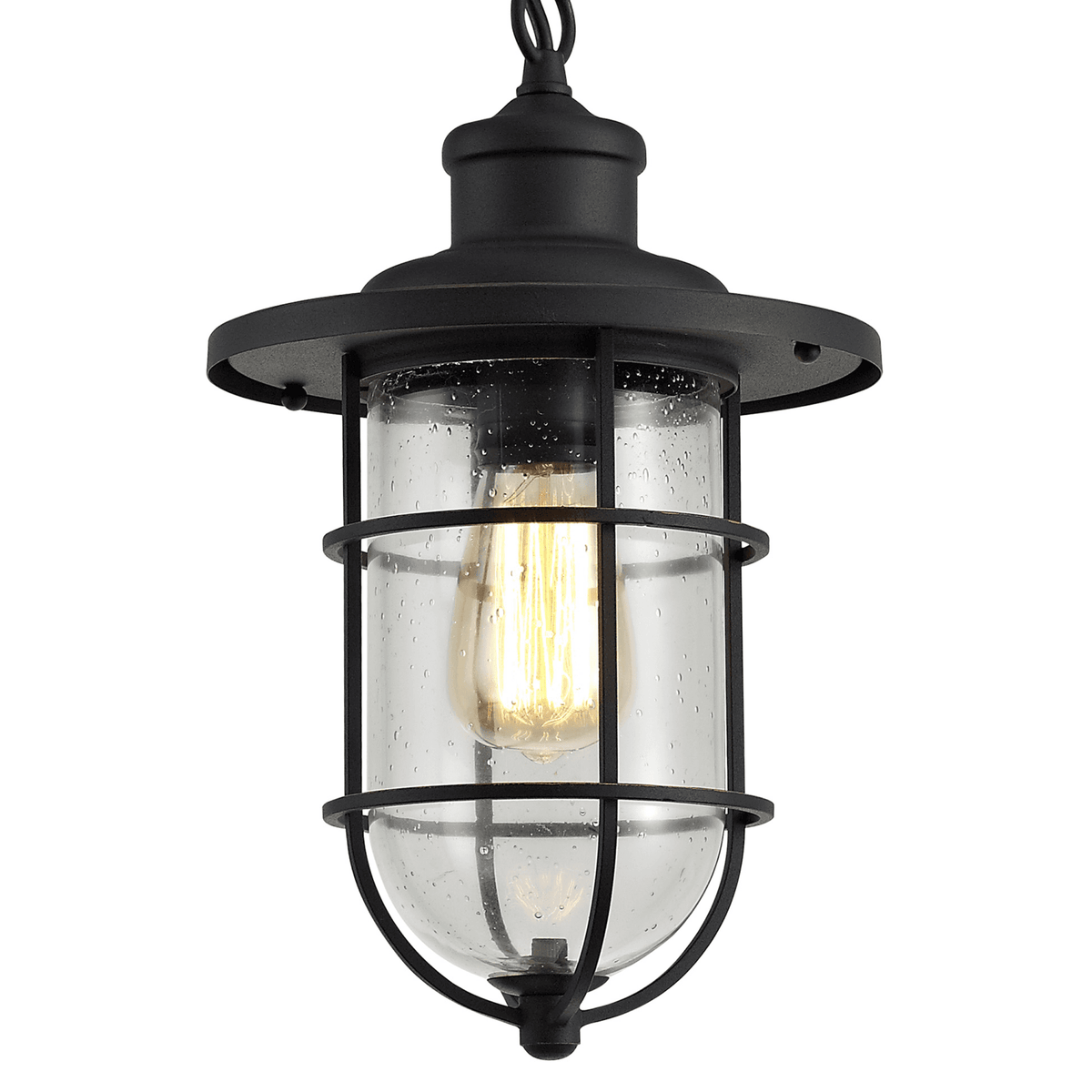 Sandford Black & Gold IP54 Exterior Pendant with Seeded Clear Glass