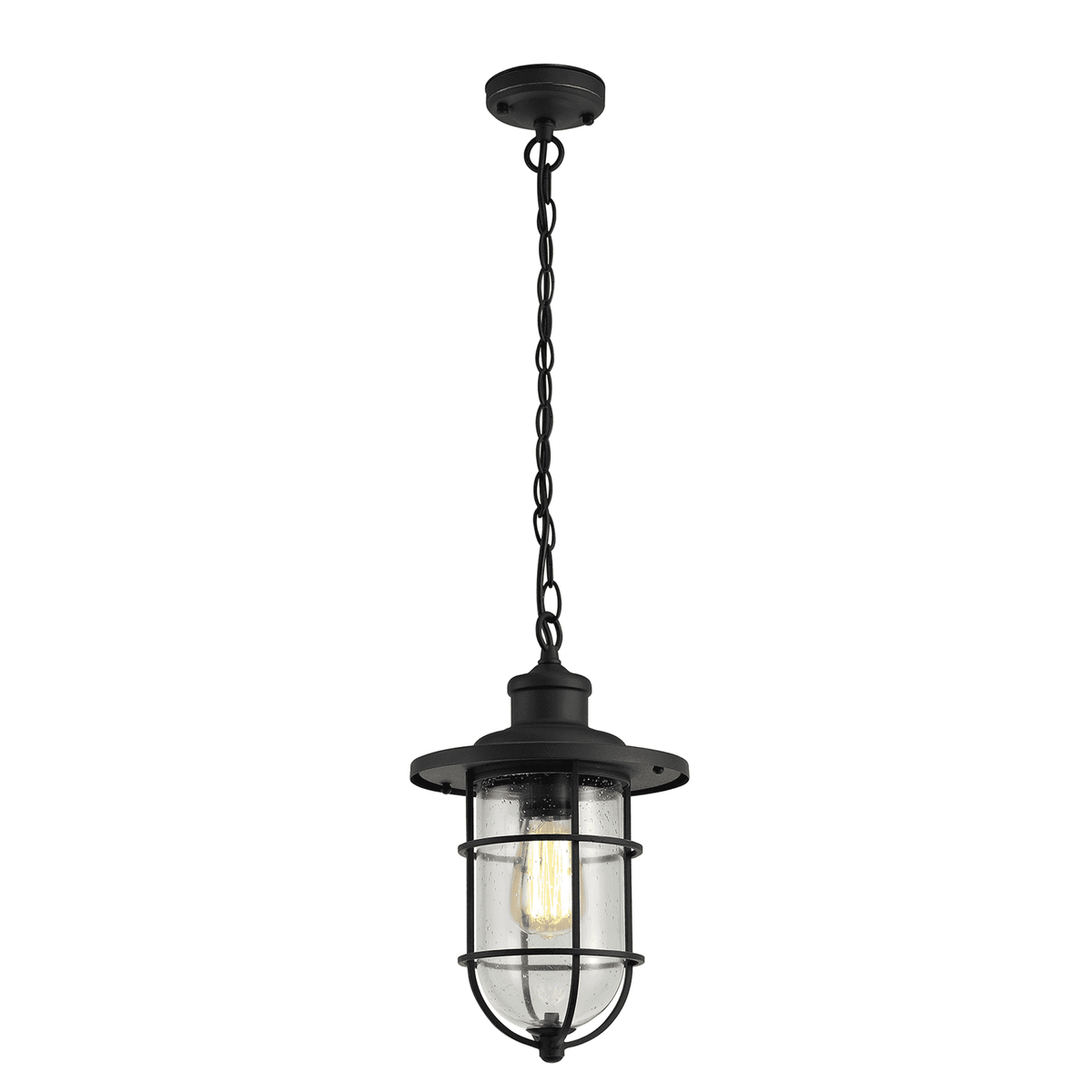 Sandford Black & Gold IP54 Exterior Pendant with Seeded Clear Glass