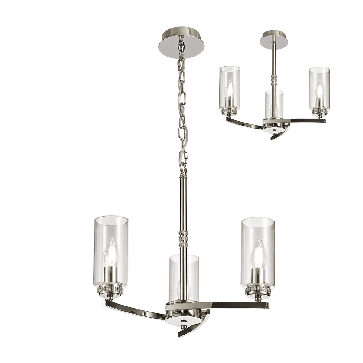 Dunstone 3 Arm Pendant or Semi Flush in Polished Nickel