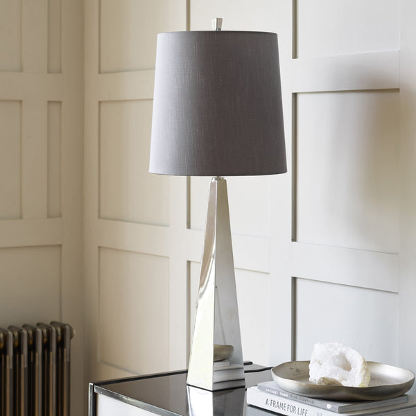 Ascent Table Lamp in Polished Nickel with Dark Grey Faux Silk Hard Backed Shade