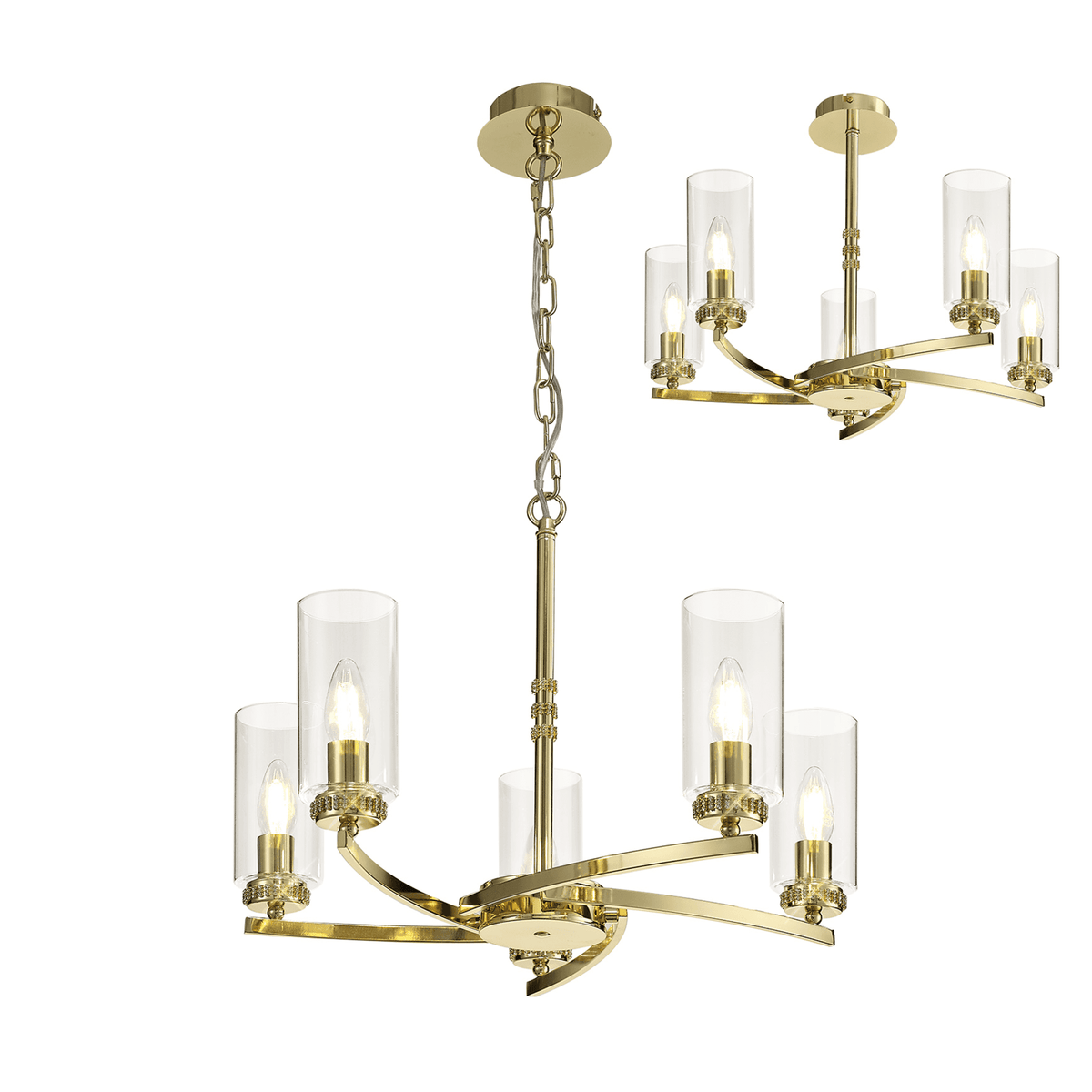 Dunstone 5 Arm Pendant or Semi Flush in Polished Gold