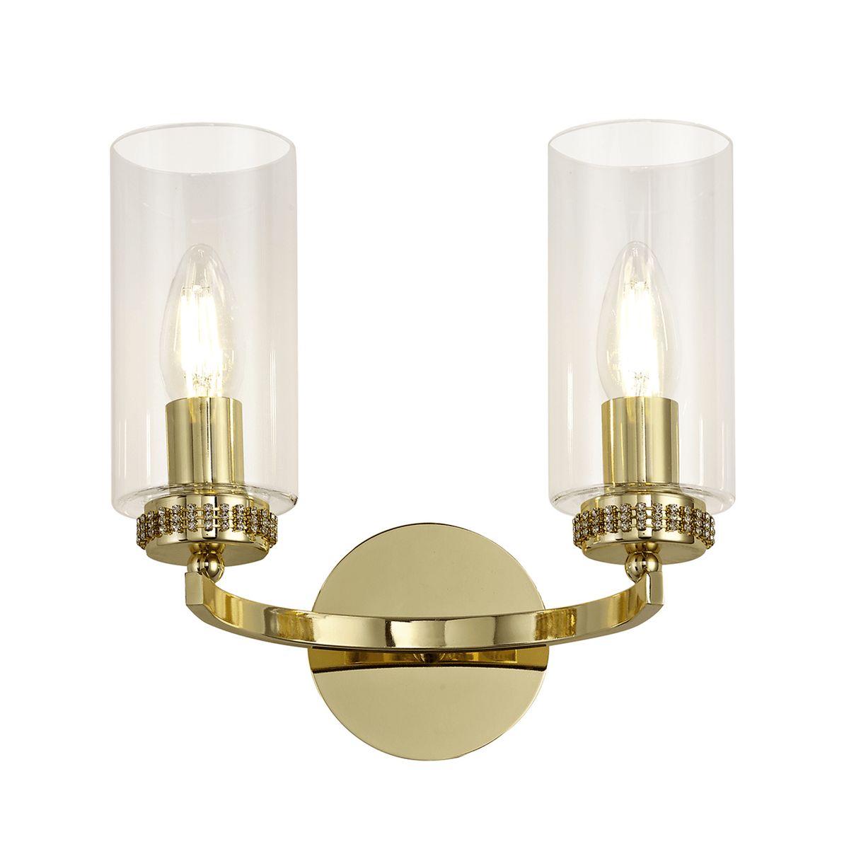 Dunstone Switched Twin Arm Wall Light in Polished Gold