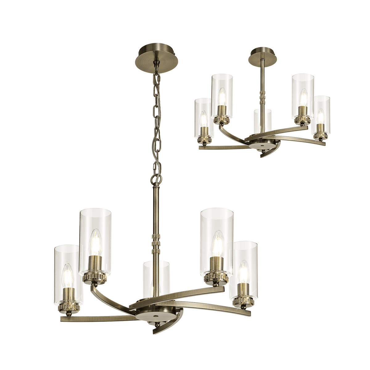 Dunstone 5 Arm Pendant or Semi Flush in Antique Brass