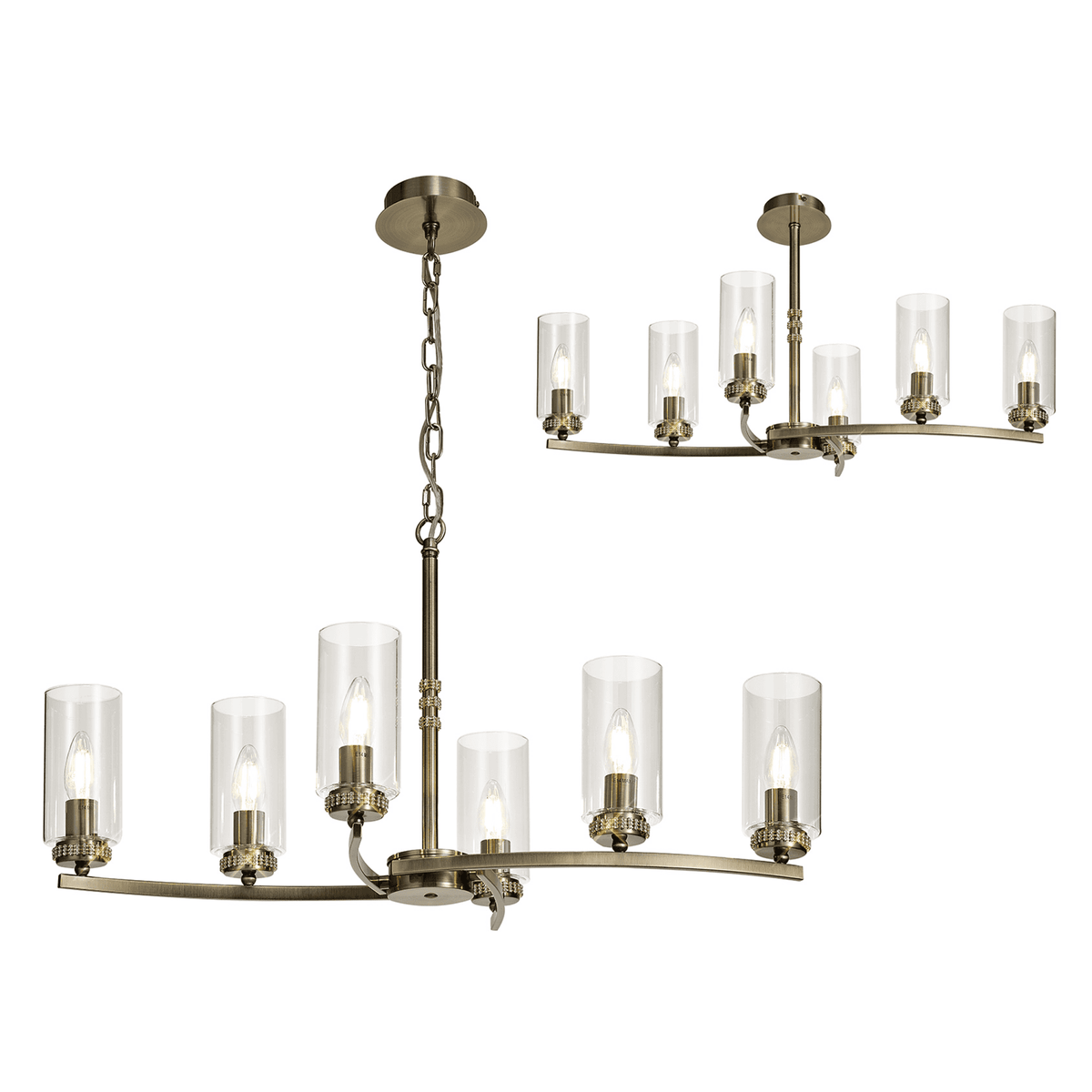 Dunstone 6 Arm Rectangular Pendant or Semi Flush in Antique Brass