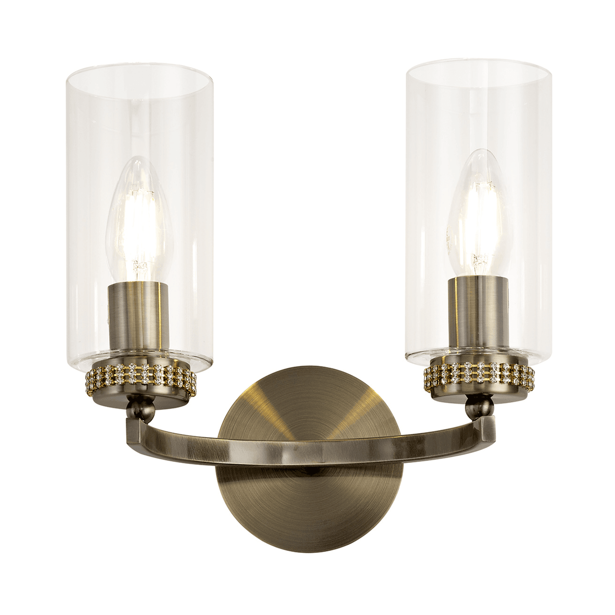 Dunstone Switched Twin Arm Wall Light in Antique Brass
