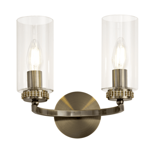 Dunstone Switched Twin Arm Wall Light in Antique Brass