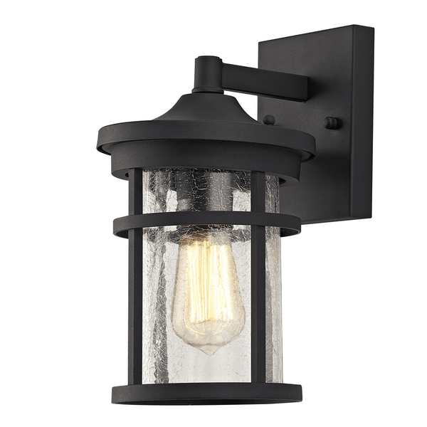 Ermington IP54 Wall Light in Black with Clear Crackled Glass
