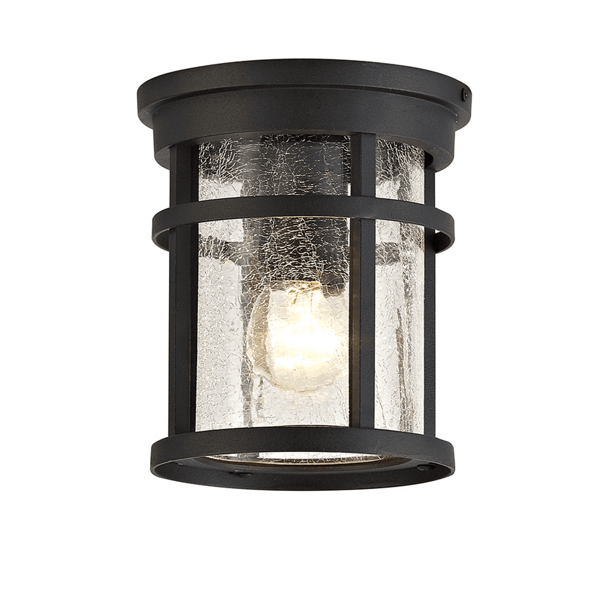 Ermington IP54 Ceiling Light in Black with Clear Crackled Glass