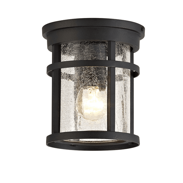 Ermington IP54 Ceiling Light in Black with Clear Crackled Glass