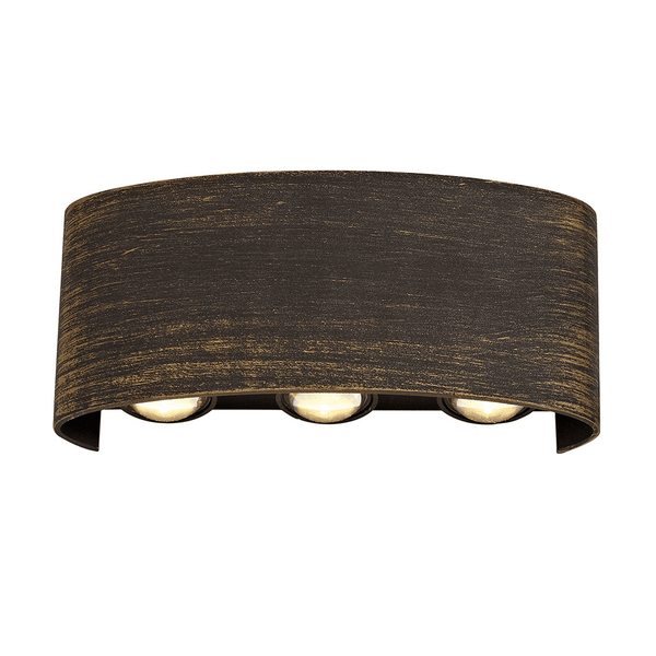 Uplowman Up and Down 6 x 1W LED IP54 Wall Light in Black Gold Finish