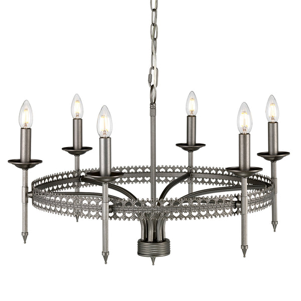 Crown 6 Light Chandelier in Iron Gate