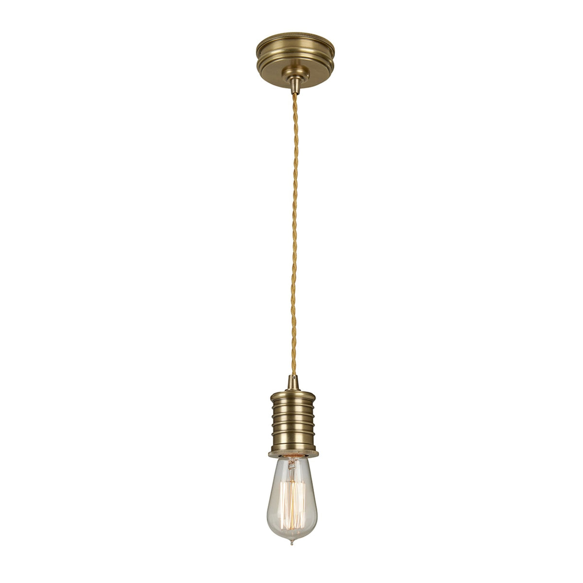 Douille Single Light Pendant in Aged Brass with Ribbed Glass Shade