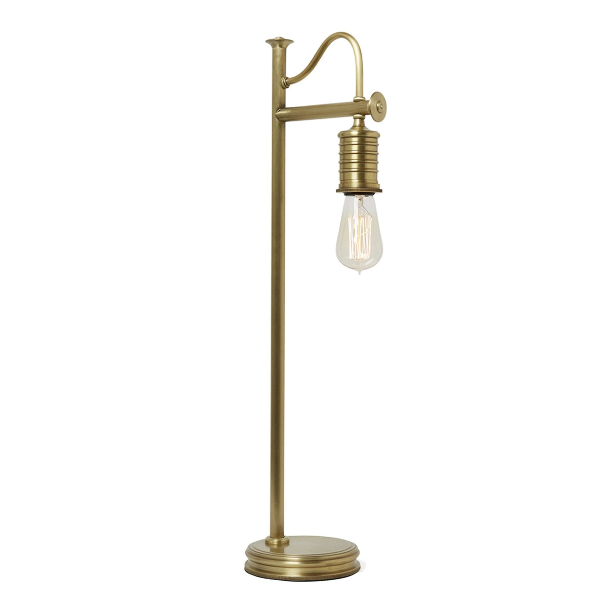 Douille Table Lamp in Aged Brass with Ribbed Glass Shade