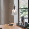 Douille Table Lamp in Polished Nickel with Ribbed Glass Shade