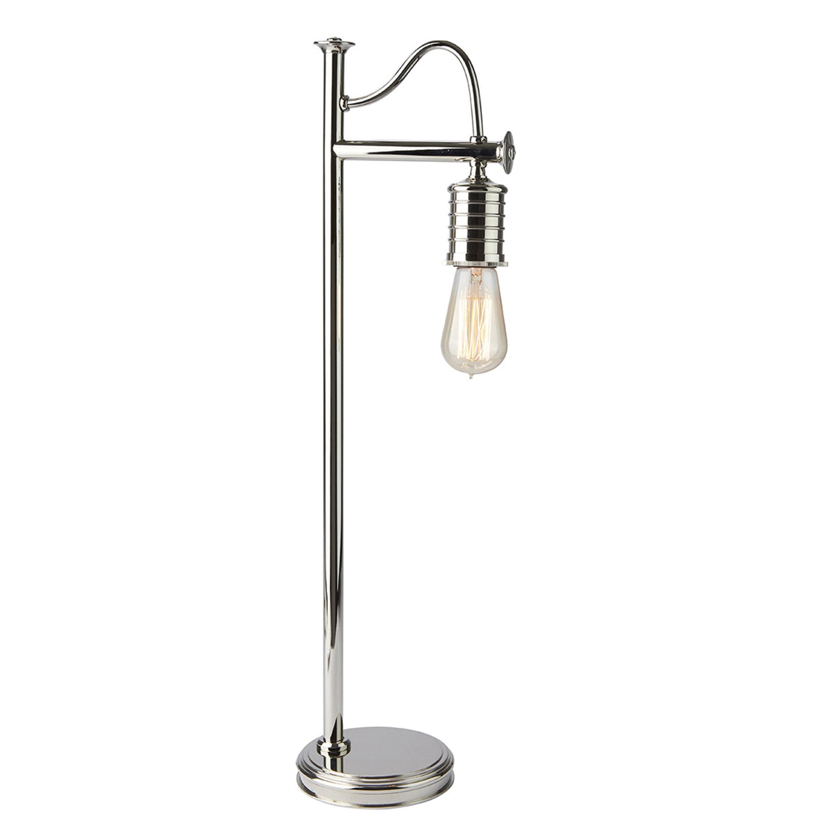 Douille Table Lamp in Polished Nickel with Ribbed Glass Shade