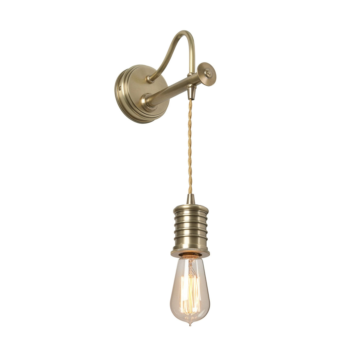 Douille Single Wall Light in Aged Brass with Ribbed Glass Shade