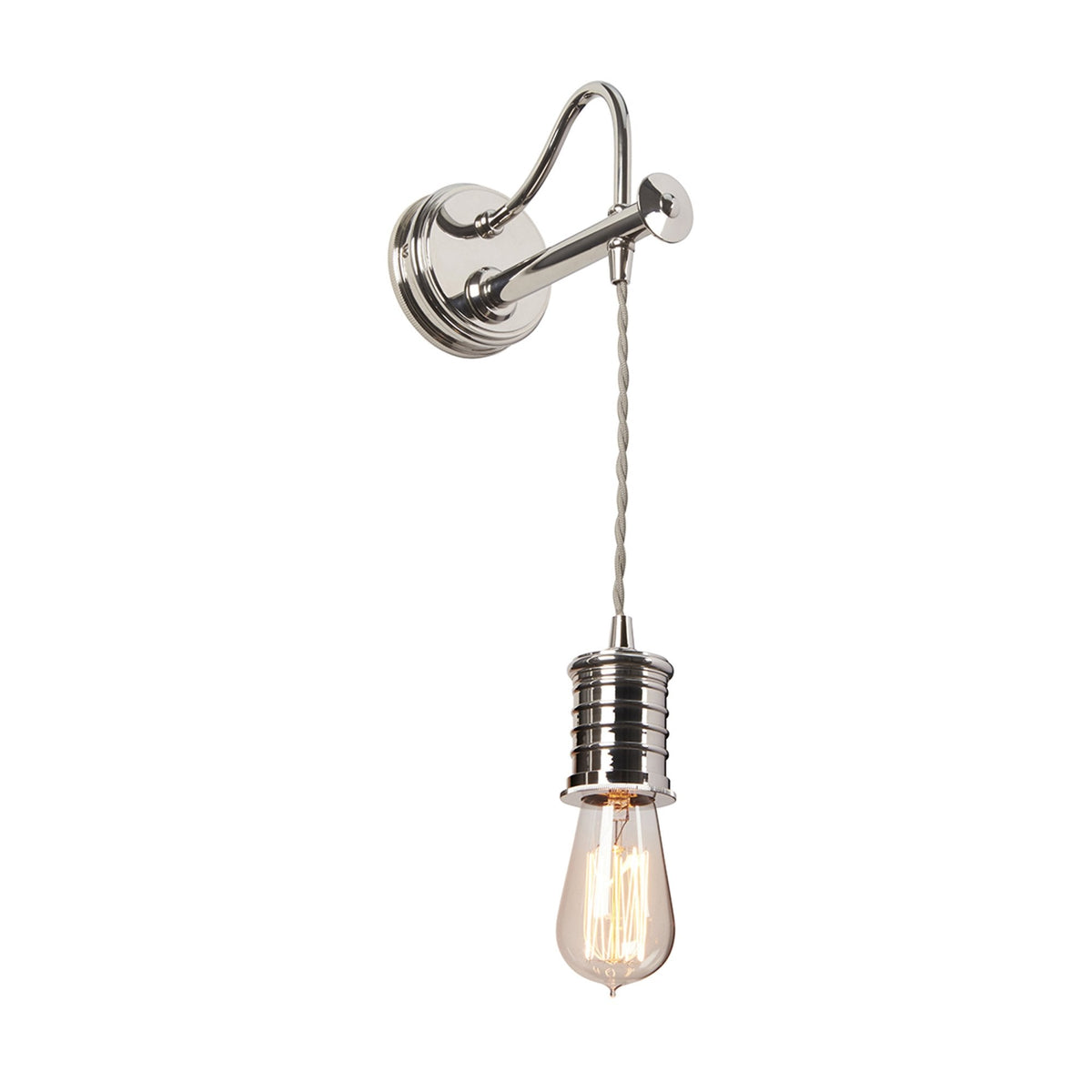 Douille Single Wall Light in Polished Nickel with Ribbed Glass Shade
