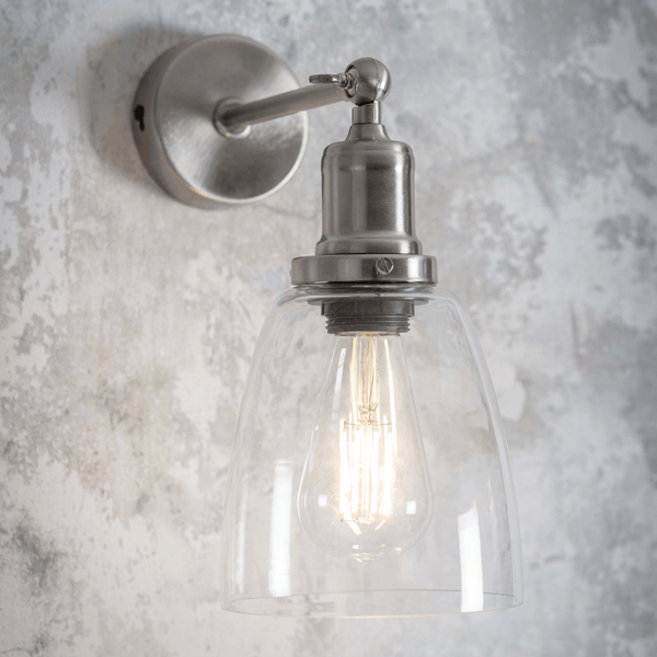 Hoxton Domed Glass Wall Light in Satin Nickel