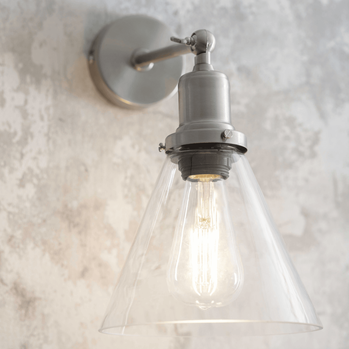 Hoxton Cone Glass Wall Light in Satin Nickel