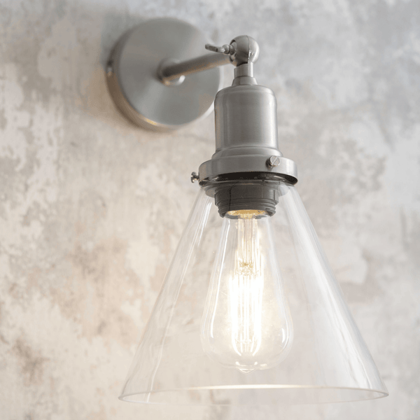 Hoxton Cone Glass Wall Light in Satin Nickel
