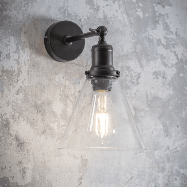 Hoxton Cone Glass Wall Light in Antique Bronze