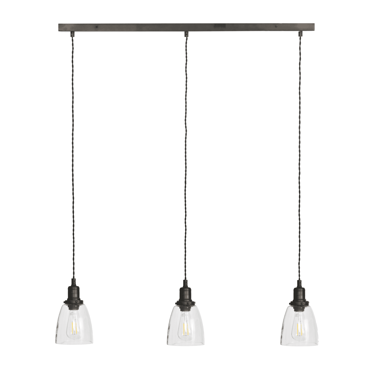 Hoxton Domed Glass Triple Bar Pendant Light in Satin Nickel