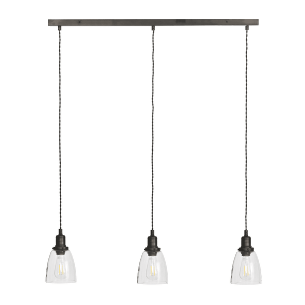 Hoxton Domed Glass Triple Bar Pendant Light in Satin Nickel