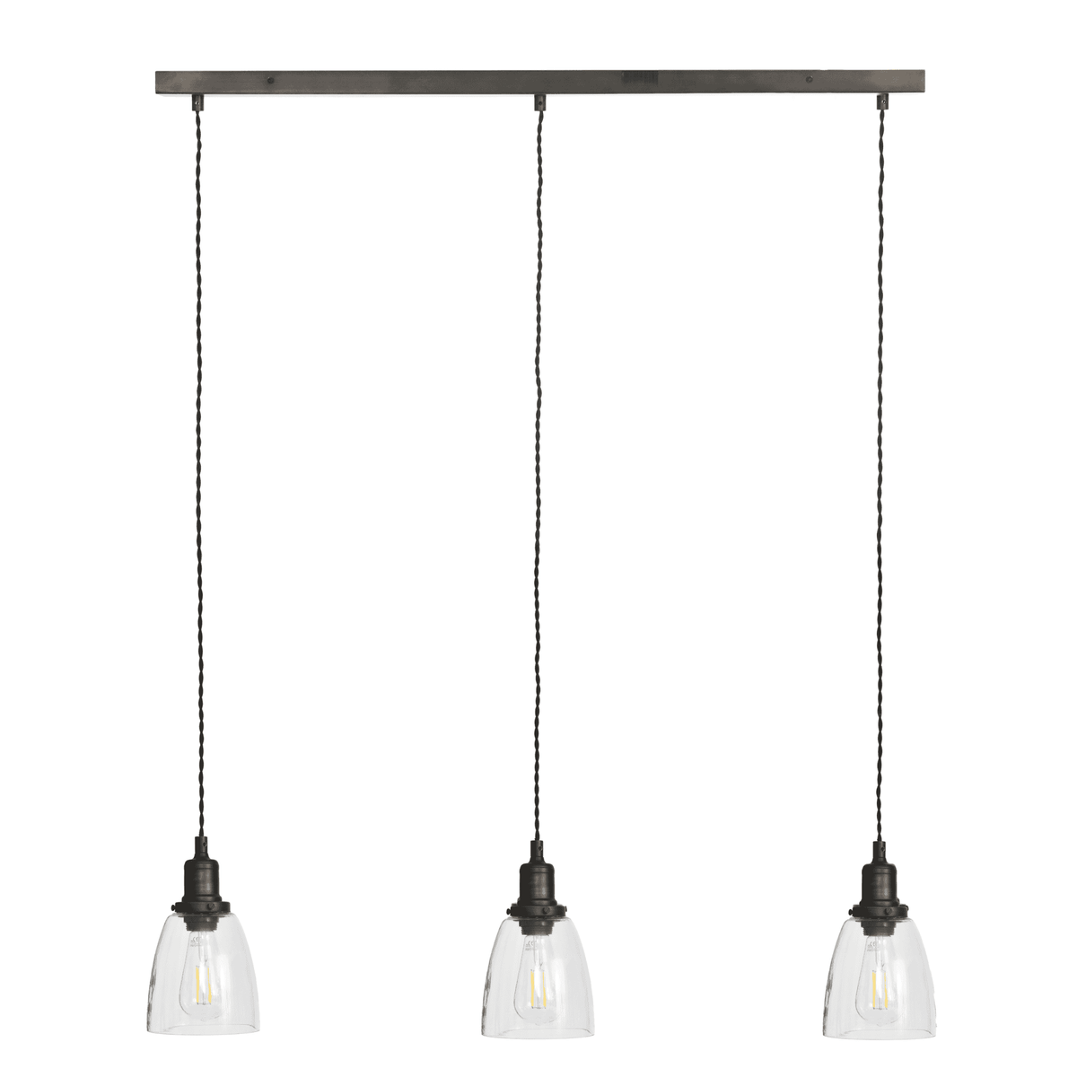 Hoxton Domed Glass Triple Bar Pendant Light in Antique Bronze