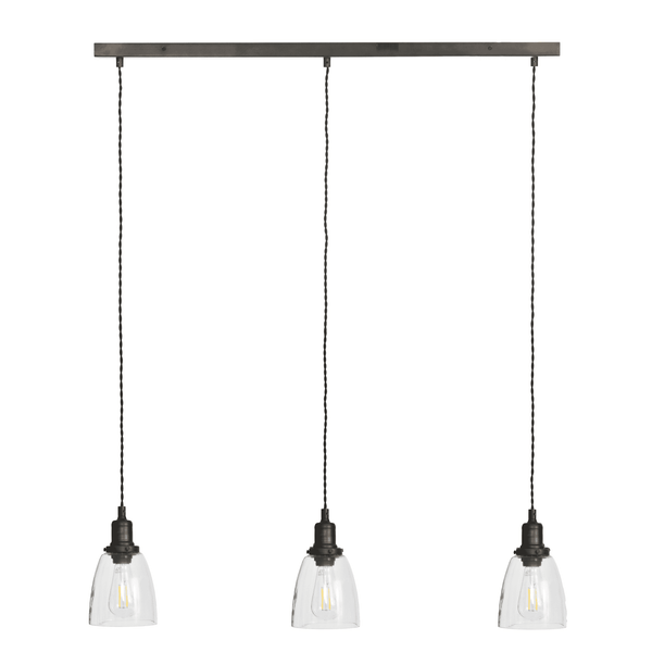 Hoxton Domed Glass Triple Bar Pendant Light in Antique Bronze