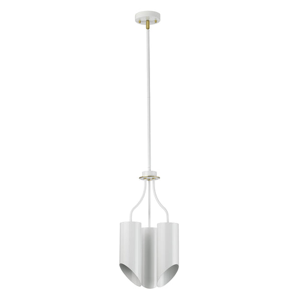 Quinto 3 Light Chandelier in White & Aged Brass