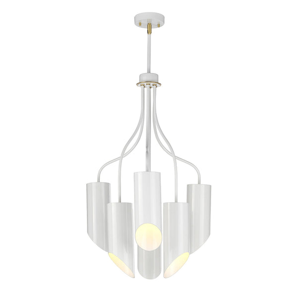 Quinto 6 Light Chandelier in White & Aged Brass