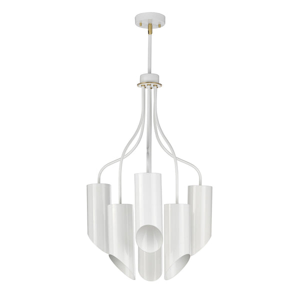 Quinto 6 Light Chandelier in White & Aged Brass