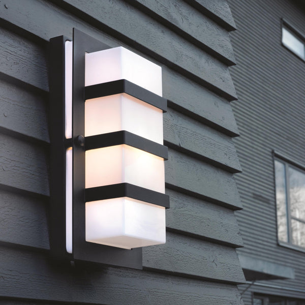Boden IP54 Wall Light in Black with Opal Glass