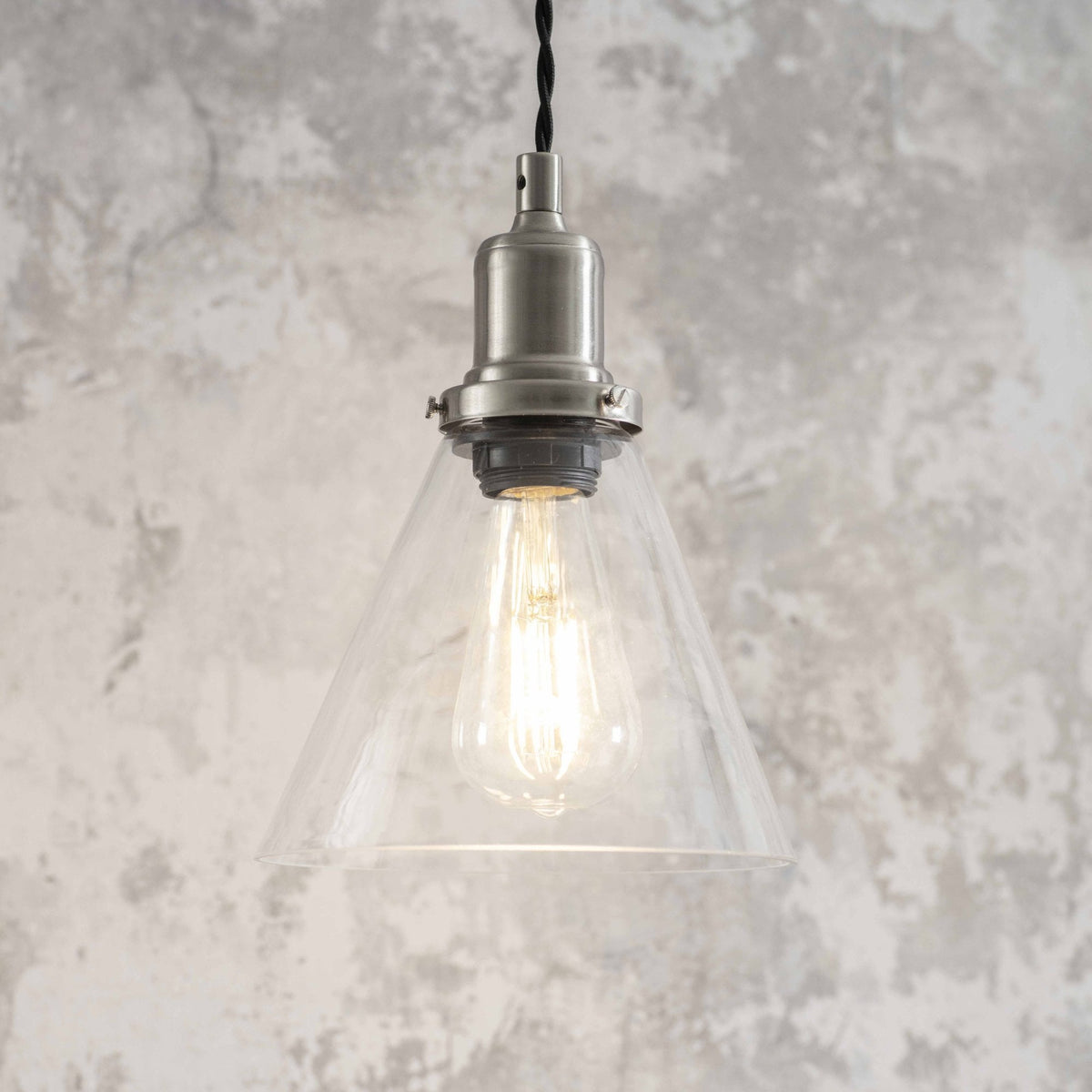Hoxton Cone Glass & Satin Nickel Pendant Light