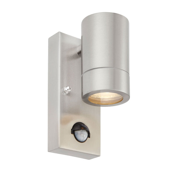 Palin PIR Down Wall Light IP44 in Brushed Stainless Steel