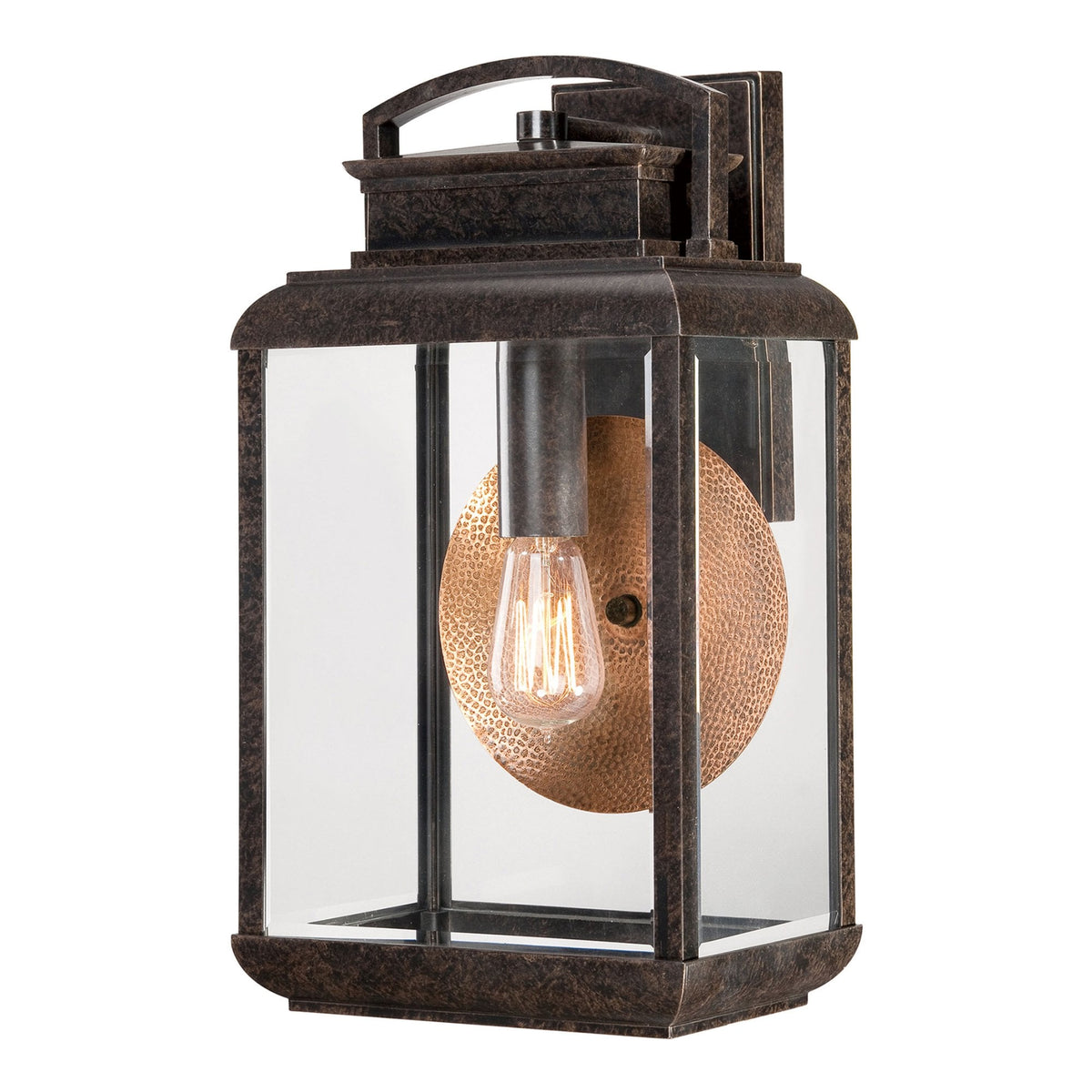 Byron Single Large Wall Lantern in Imperial Bronze with Copper Reflector