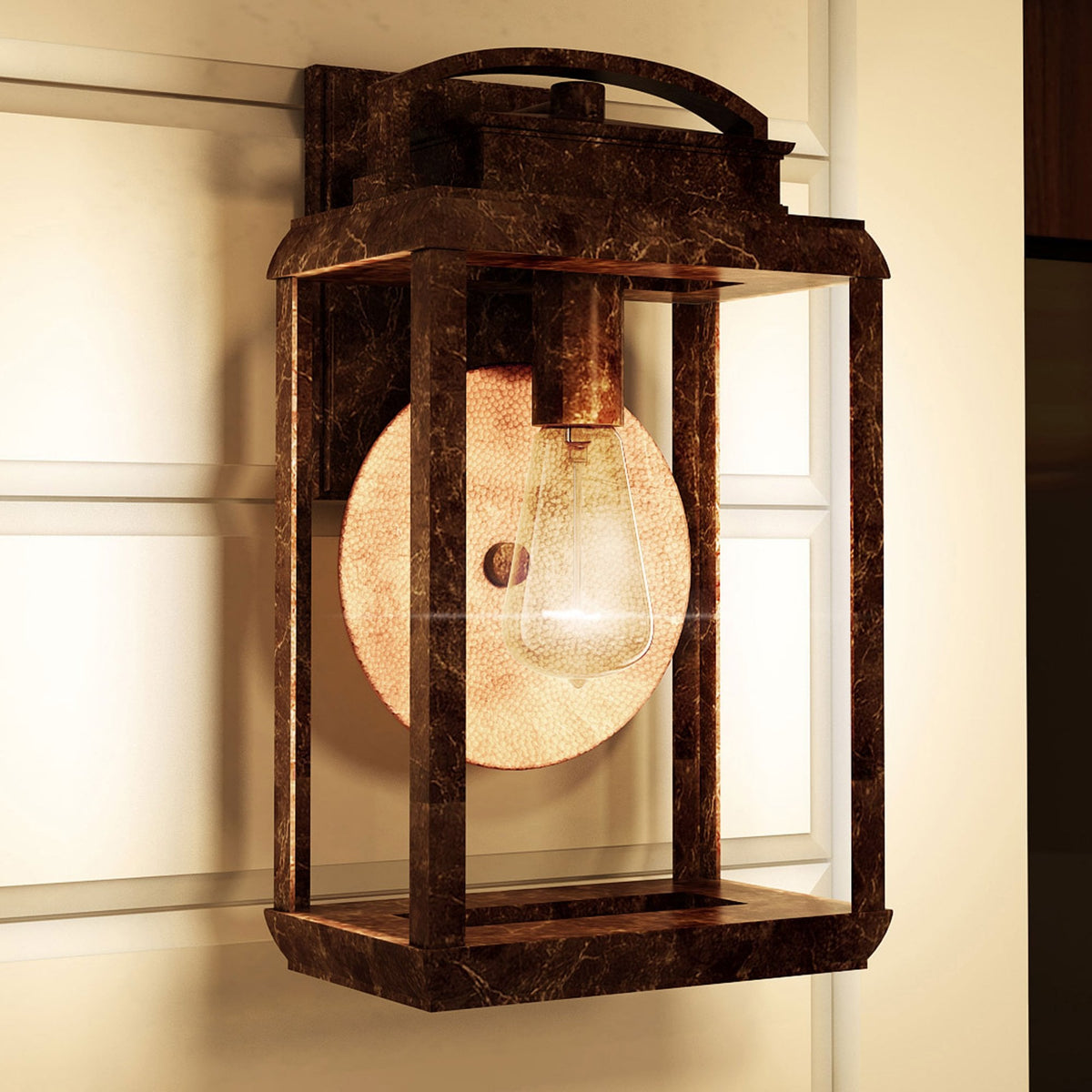 Byron Single Large Wall Lantern in Imperial Bronze with Copper Reflector