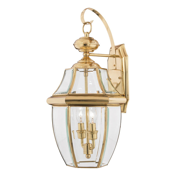 Newbury 2 Light Large Outdoor Wall Lantern in Polished Brass