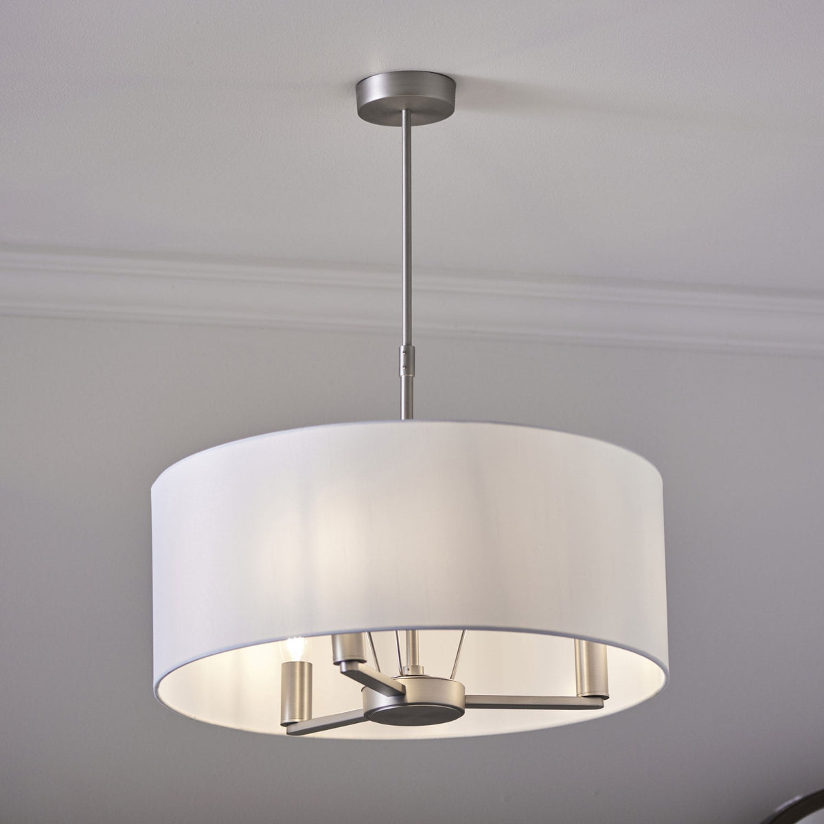 Daley 3 Light Pendant in Matt Nickle with Vintage Faux White Shade