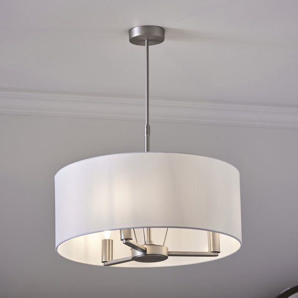 Daley 3 Light Pendant in Matt Nickle with Vintage Faux White Shade