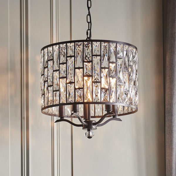 Belle Five Light Pendant in Bronze with Clear Crystals