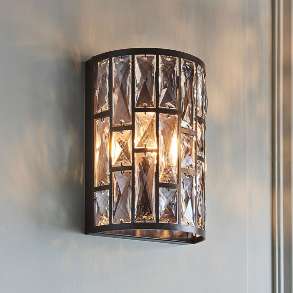Belle Single Wall Light in Bronze with Clear Crystals