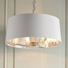 Harvey Three Light Single Pendant in Nickel with Vintage White Faux Silk Shade