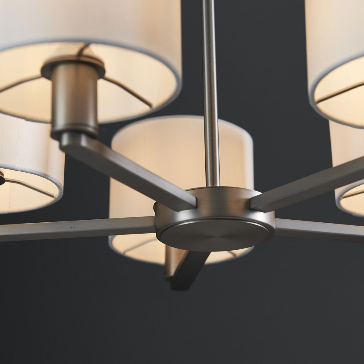 Daley 5 Arm Pendant in Matt Nickle with Vintage Faux White Shades