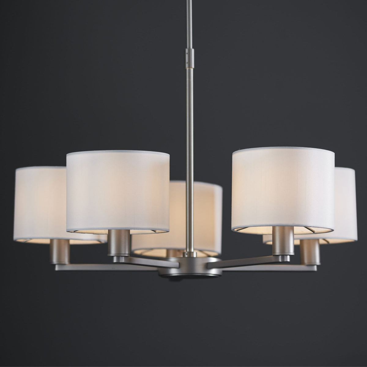 Daley 5 Arm Pendant in Matt Nickle with Vintage Faux White Shades