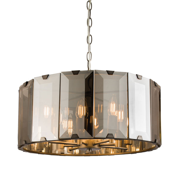 Clooney Eight Light Pendant in Slate Grey with Bevelled Smoke Glass Panels