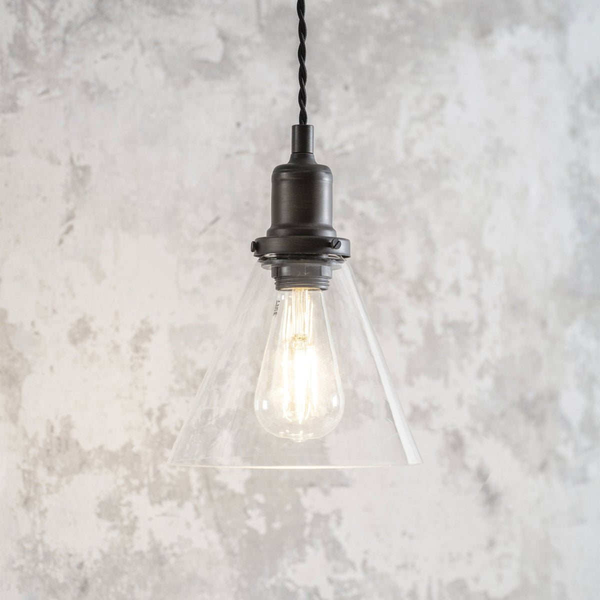 Hoxton Cone Glass & Antique Bronze Pendant Light