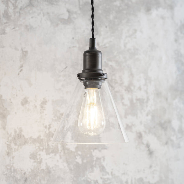 Hoxton Cone Glass & Antique Bronze Pendant Light