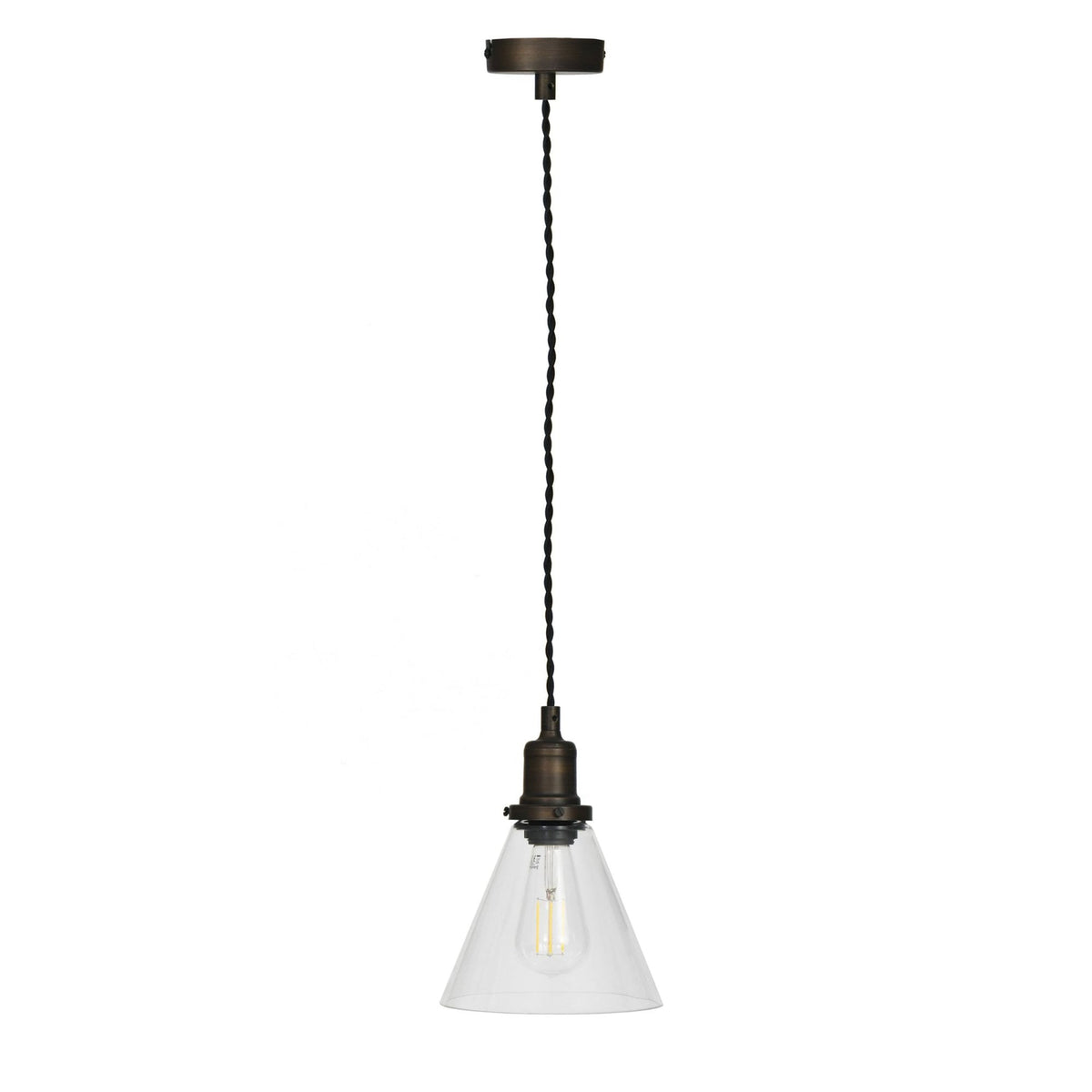 Hoxton Cone Glass & Antique Bronze Pendant Light