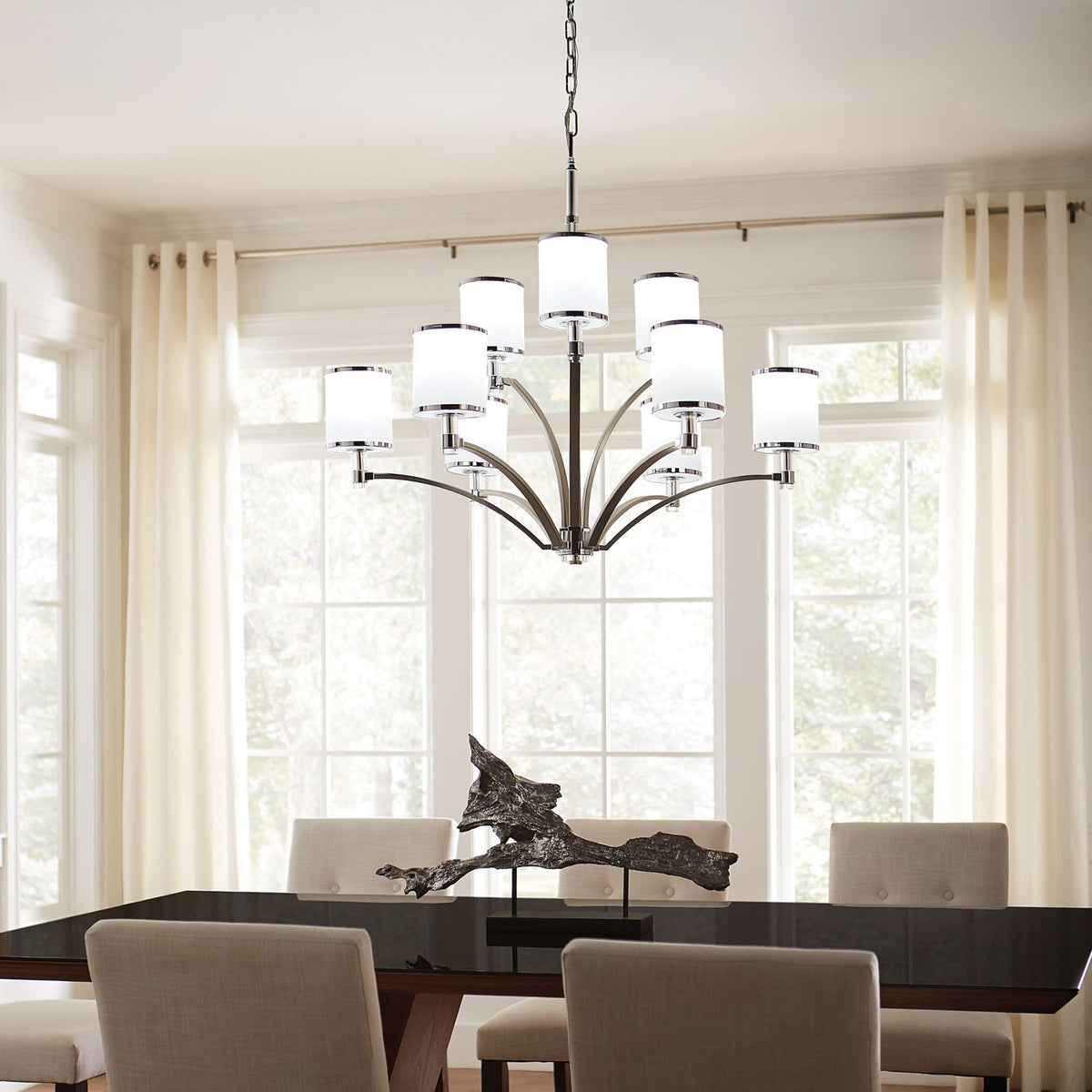 Prospect Park 9 Light Chandelier in Satin Nickel & Chrome
